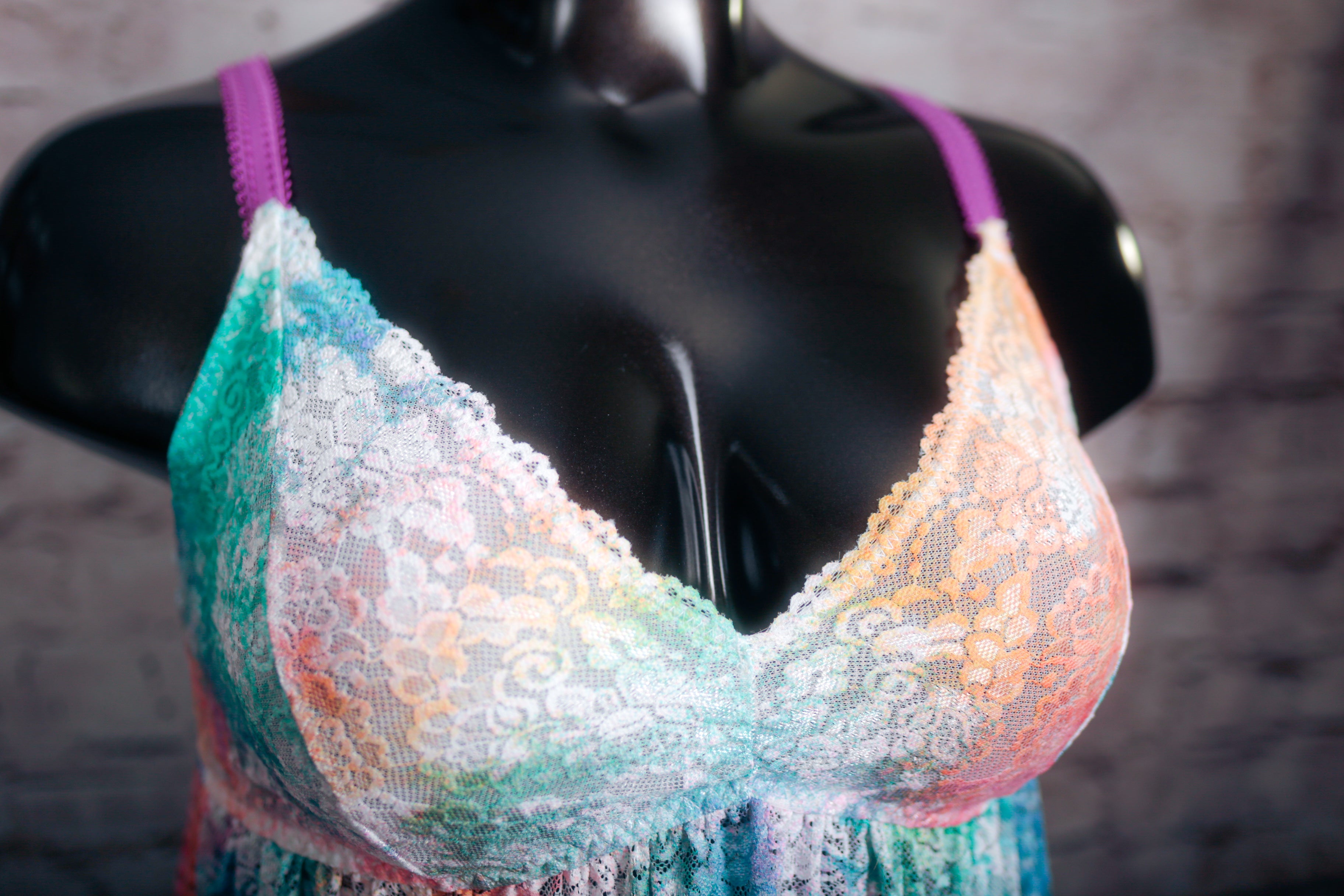 Torrid 2 Rainbow Tie Dye Lace Chemise Lingerie