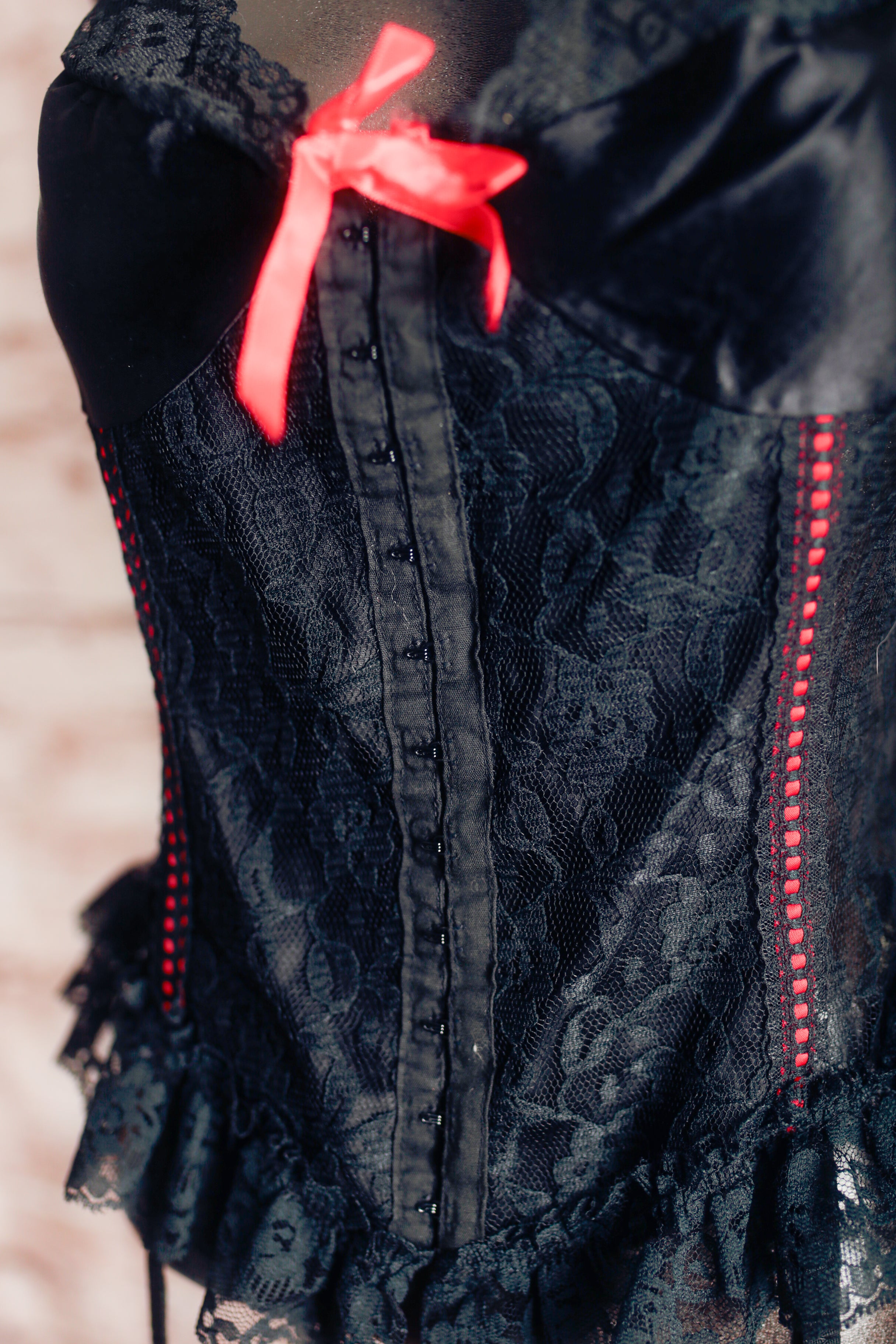 Sedu Vintage Unlined Burlesque Satin Lace Chemise Lingerie Medium Black Garter Straps