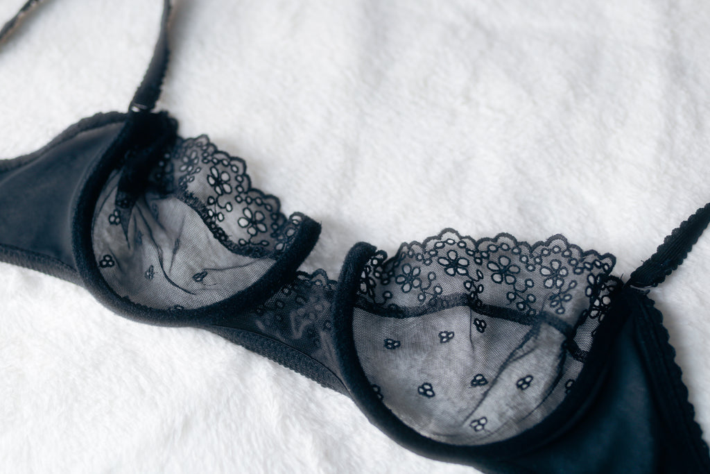 Peter Pan Vintage French Unlined Sheer Eyelet Mesh Lace Balconette Demi Bra 36B 95B Black