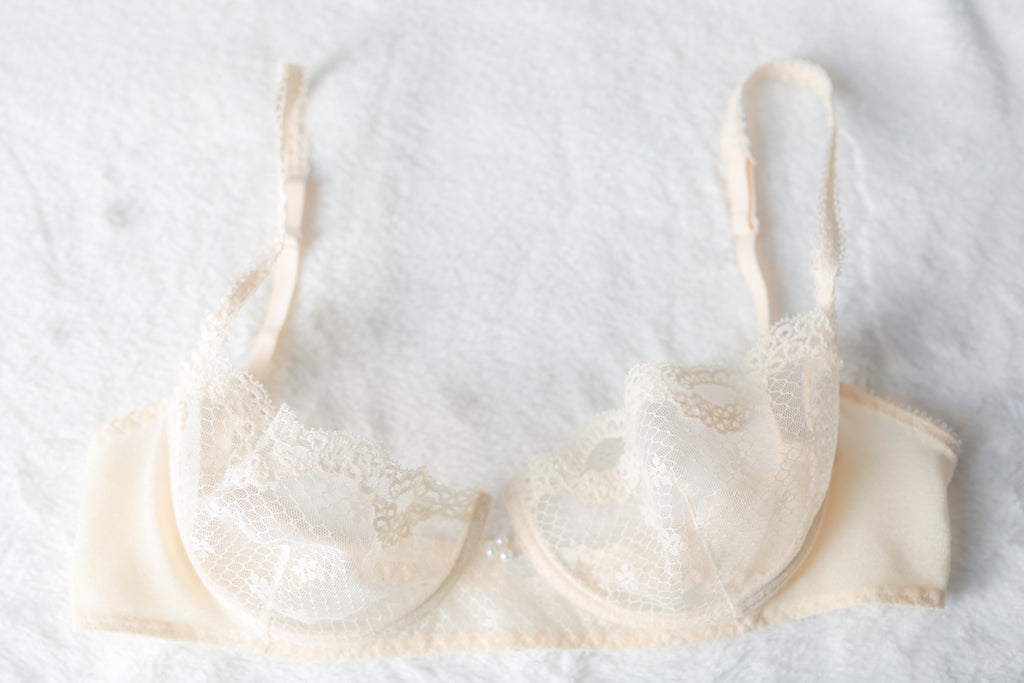 Bolero Vintage French Unlined Sheer Mesh Balconette Demi Bra 36B 95B Ivory