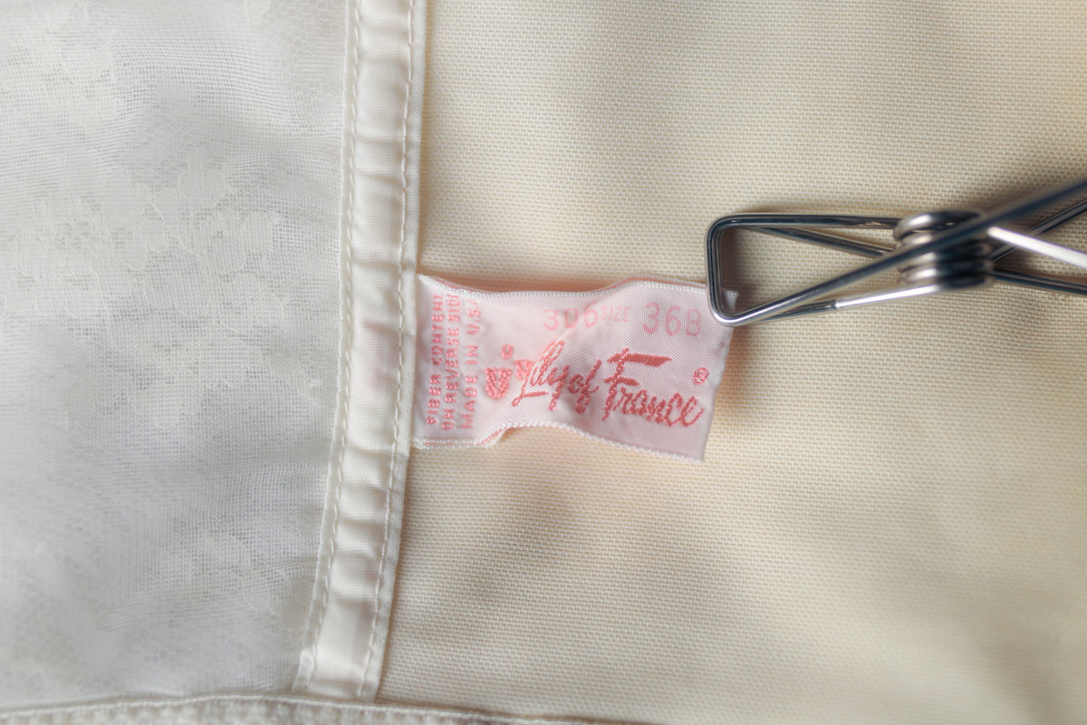 Lily of France Vintage Unlined Sheer Lace Pointy Longline Bustier Bra Ivory 36B