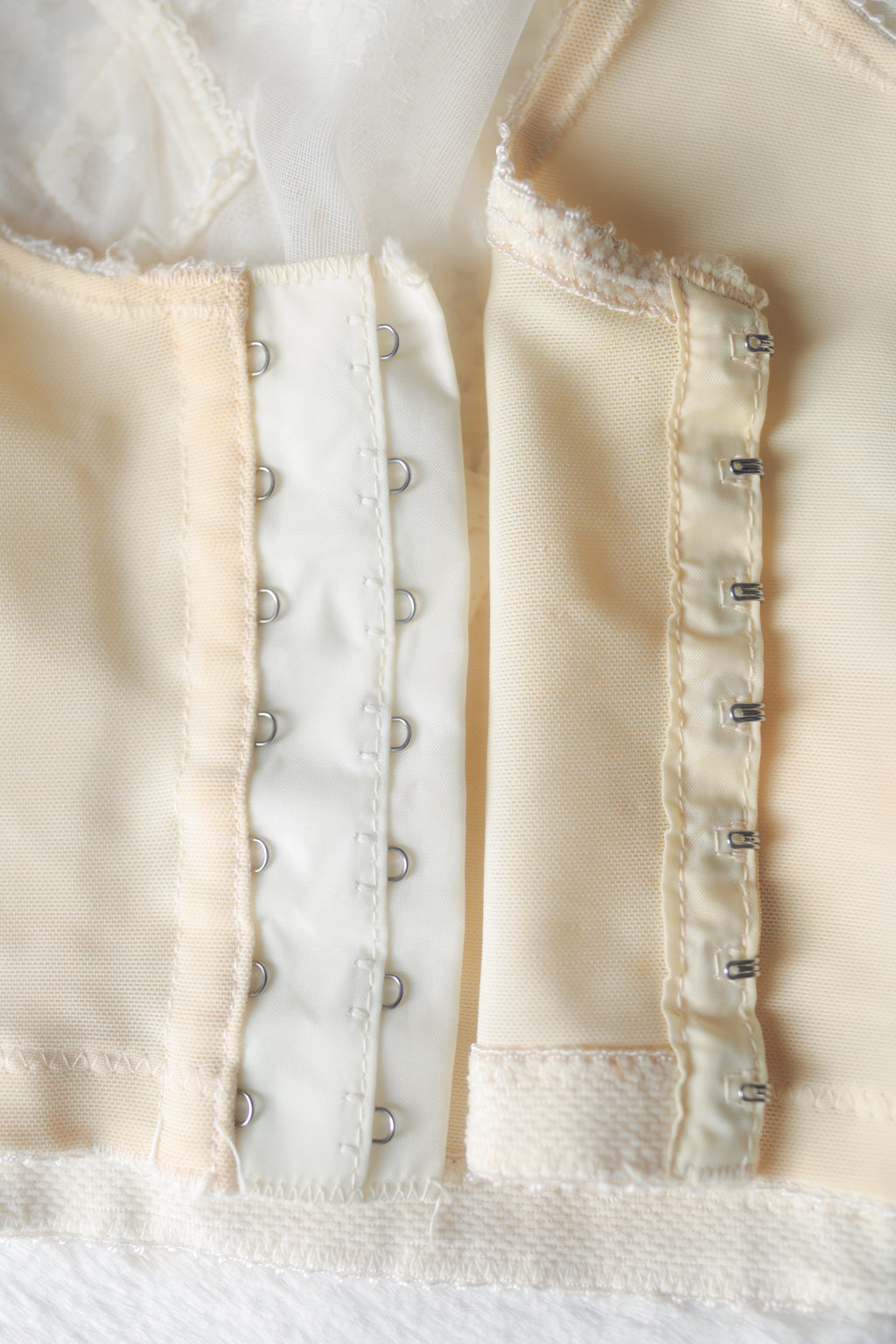 Lily of France Vintage Unlined Sheer Lace Pointy Longline Bustier Bra Ivory 36B