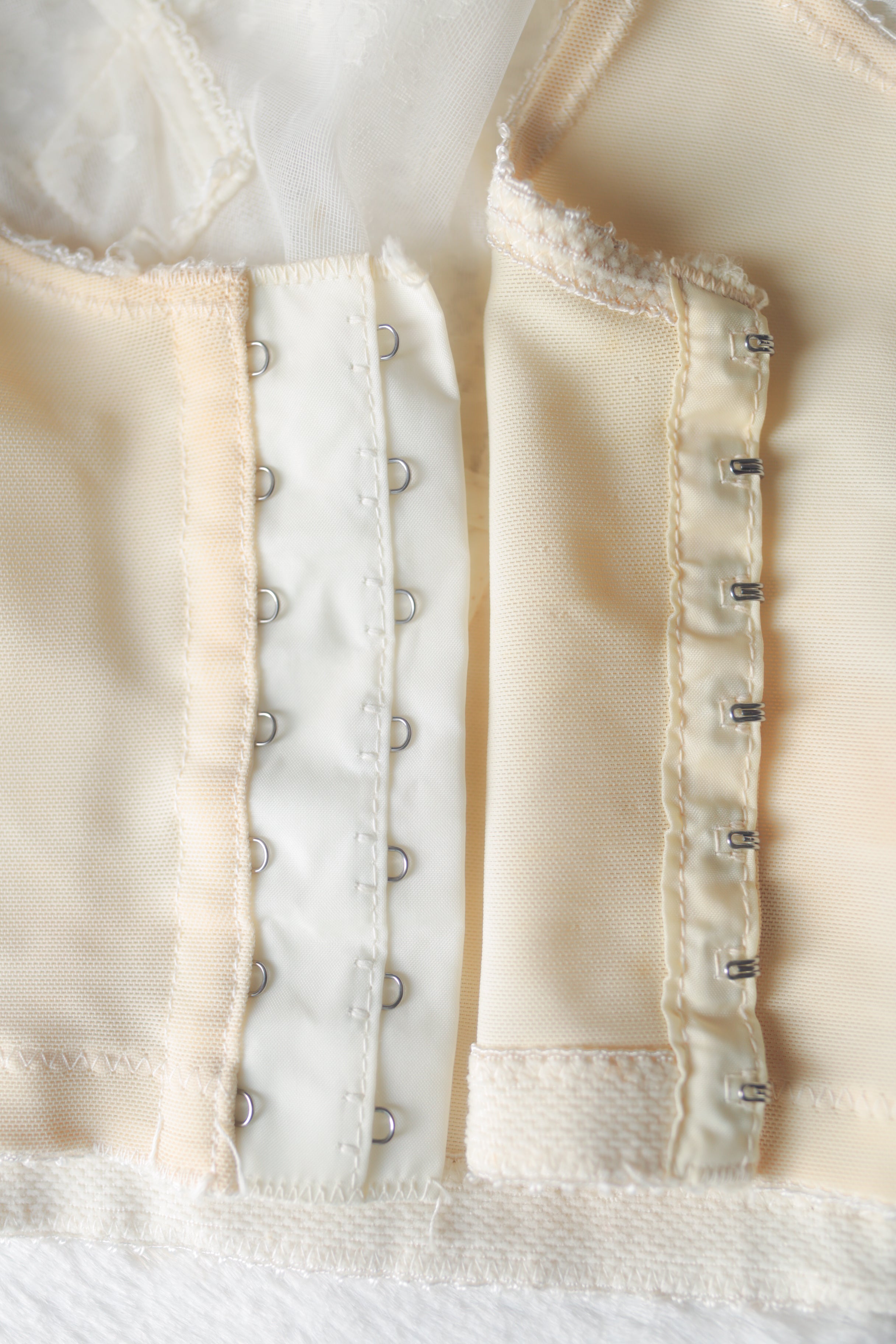 Lily of France Vintage Unlined Sheer Lace Pointy Longline Bustier Bra Ivory 36B