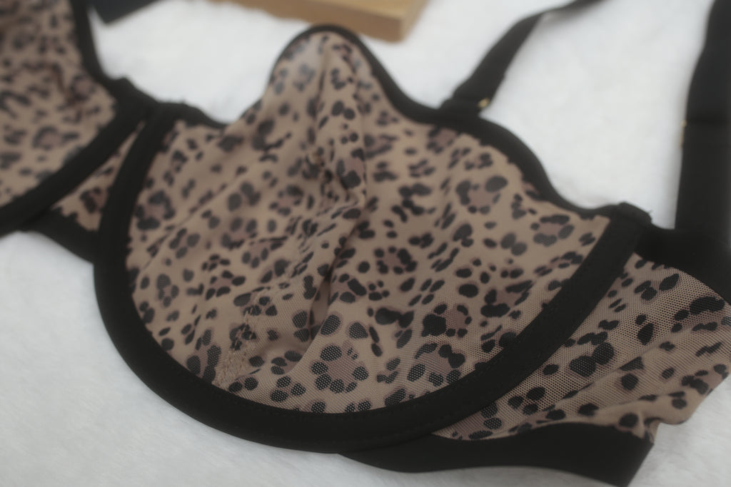 CUUP 30G Karoline Balconette Seamed Unpadded Bra Leopard NEW