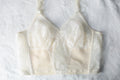 Lily of France Vintage Unlined Sheer Lace Pointy Longline Bustier Bra Ivory 36B