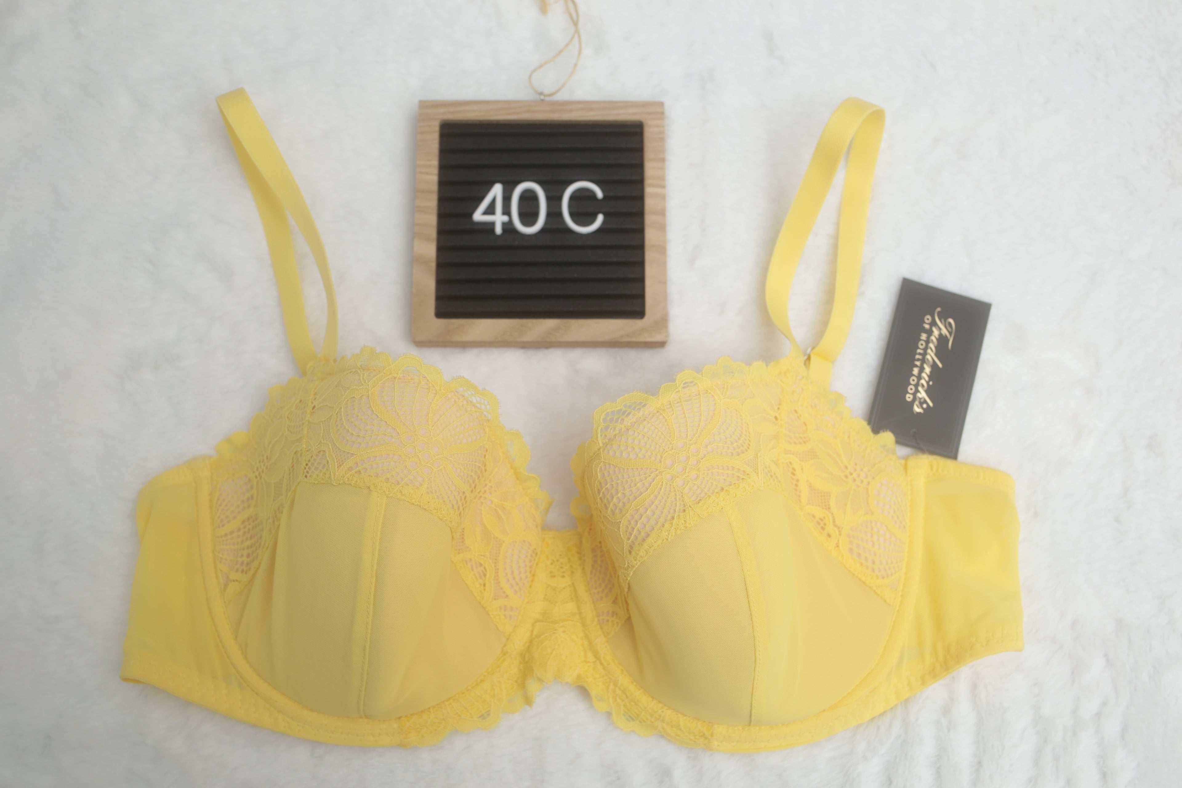 Frederick's of Hollywood 40C Seamed Lined Balconette Bra Yellow NEW