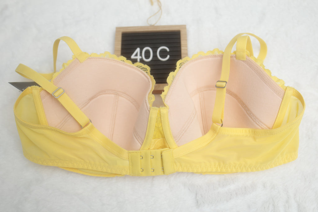 Frederick's of Hollywood 40C Seamed Lined Balconette Bra Yellow NEW