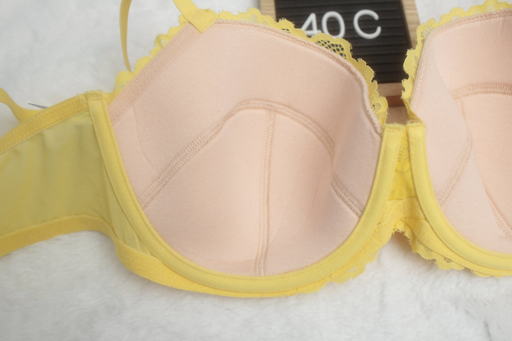 Frederick's of Hollywood 40C Seamed Lined Balconette Bra Yellow NEW