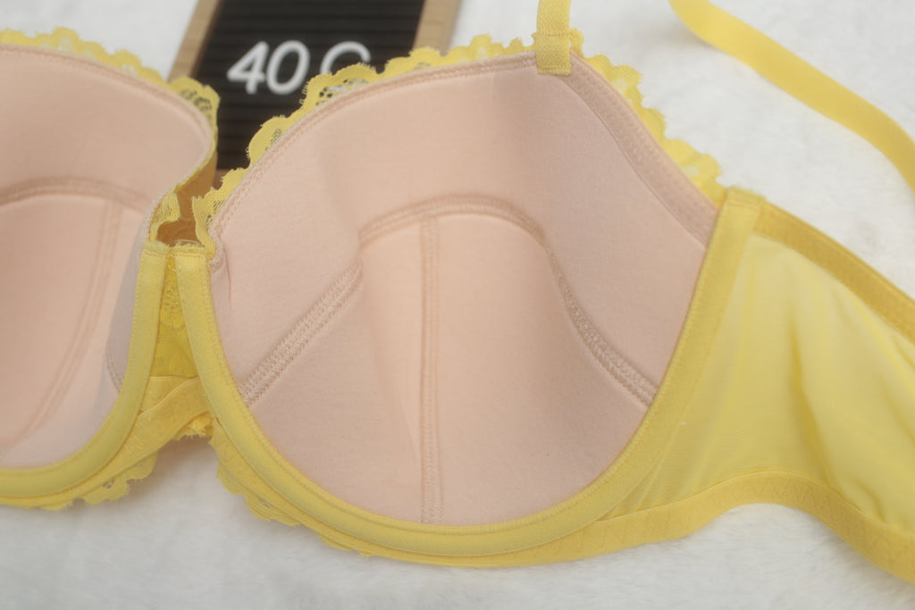 Frederick's of Hollywood 40C Seamed Lined Balconette Bra Yellow NEW
