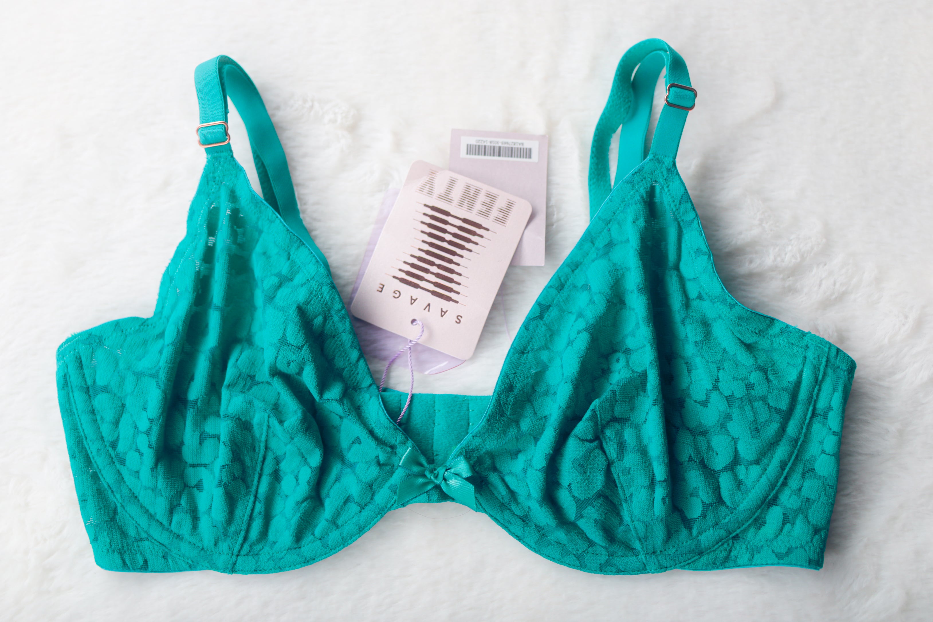 Savage X Fenty 34D Sheer Unlined Lace Bra Green NEW