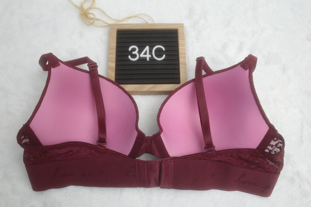 Pink 34C Wear Everywhere Push-up Red Wine Bra NEW