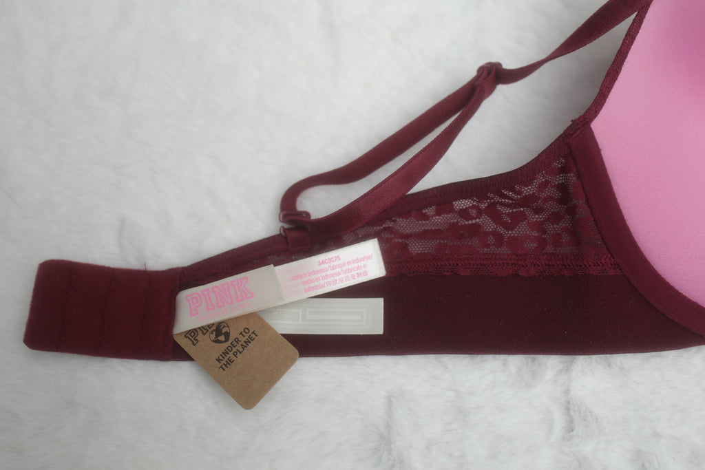 Pink 34C Wear Everywhere Push-up Red Wine Bra NEW