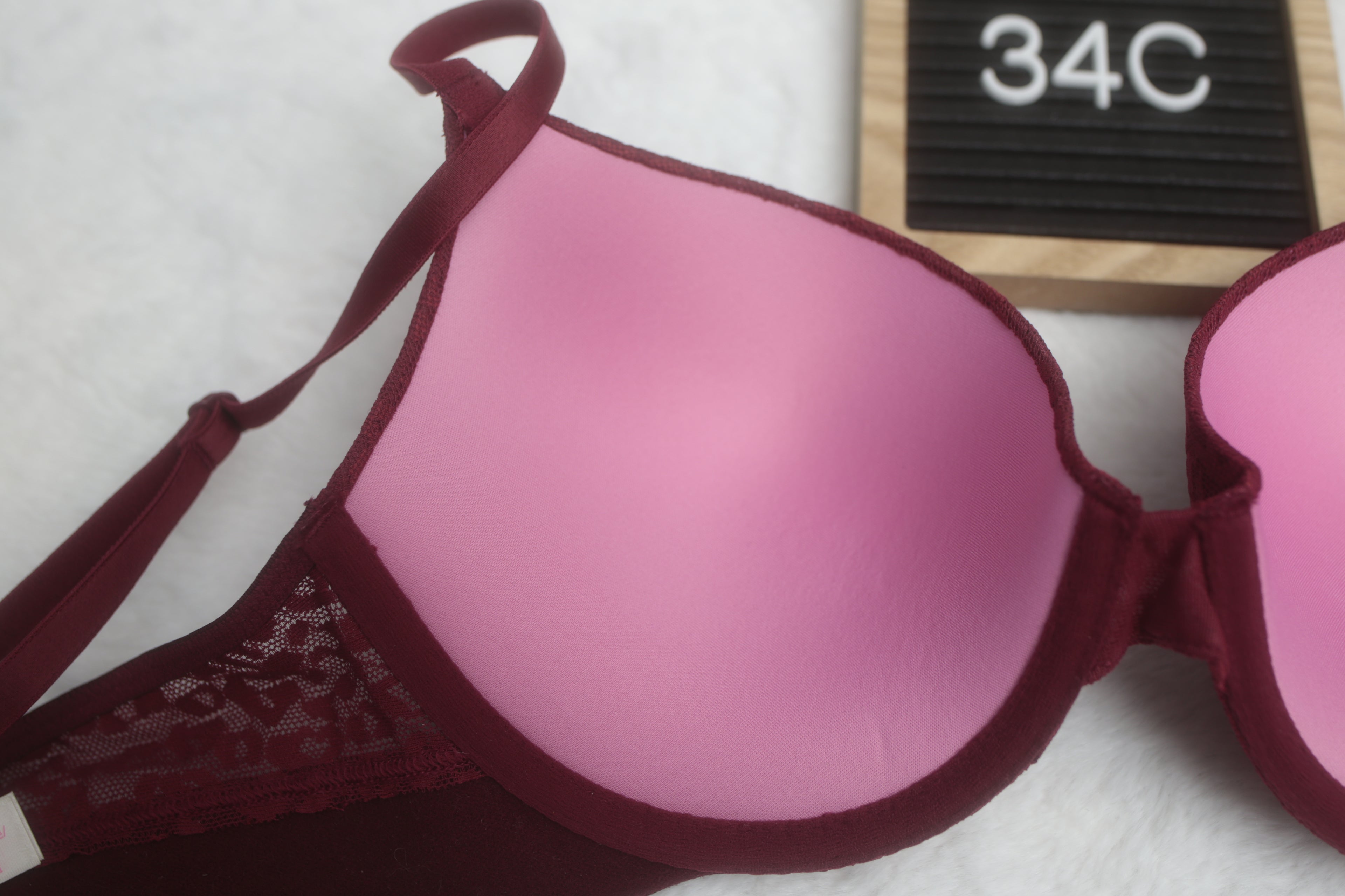 Pink 34C Wear Everywhere Push-up Red Wine Bra NEW