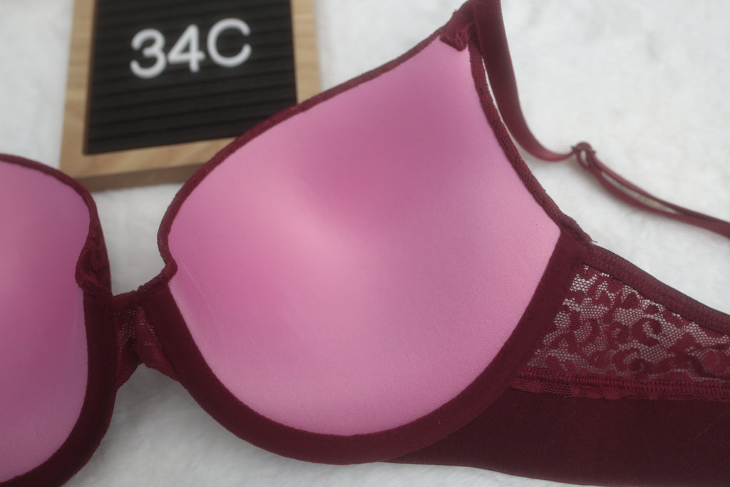 Pink 34C Wear Everywhere Push-up Red Wine Bra NEW