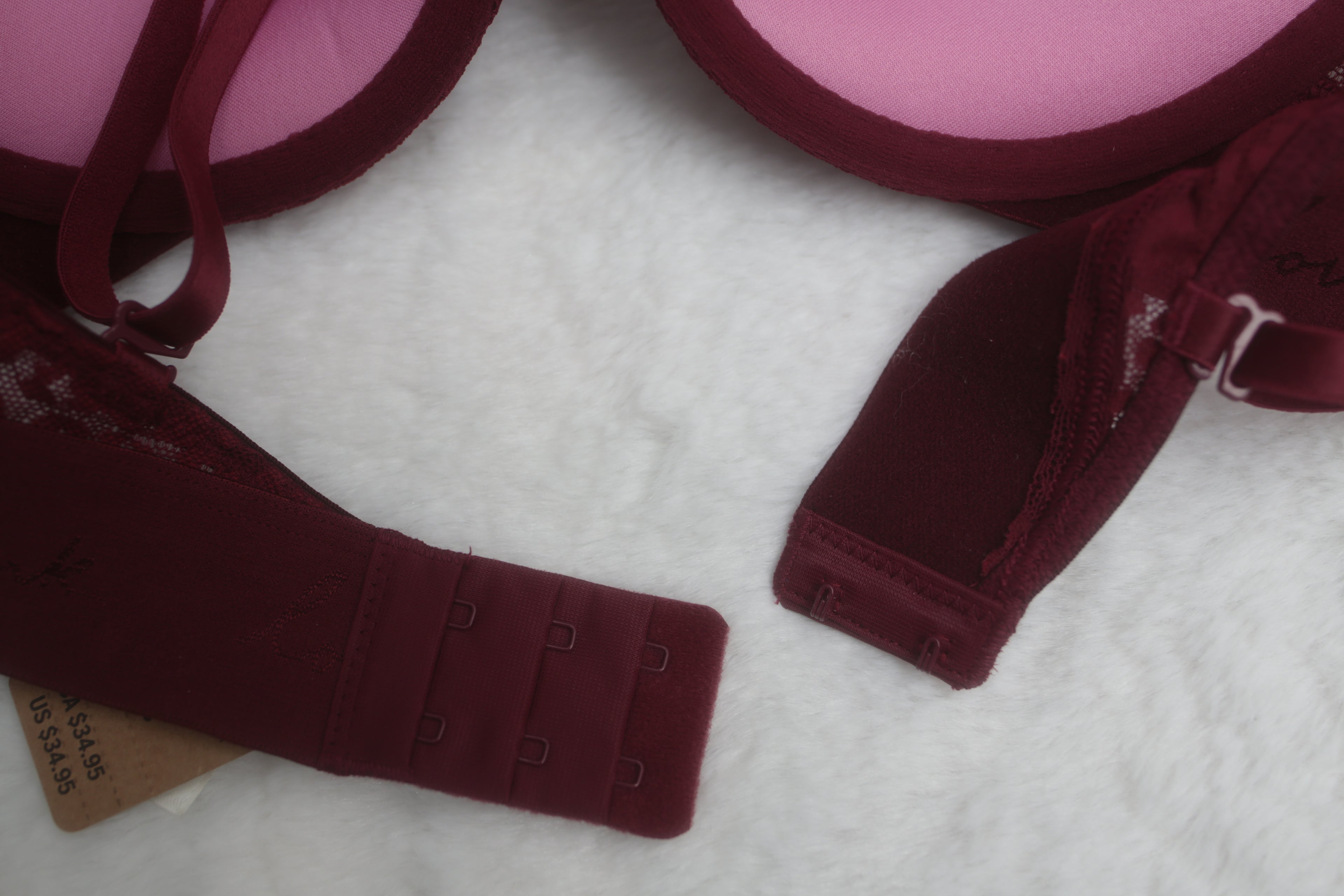 Pink 34C Wear Everywhere Push-up Red Wine Bra NEW