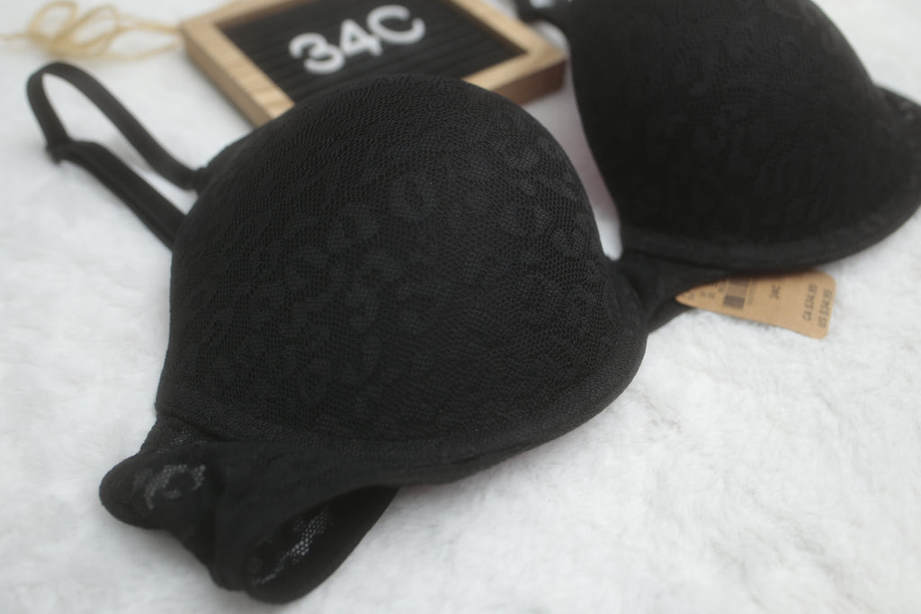 Pink 34C Wear Everywhere Push-up Bra Black Cheetah Leopard NEW