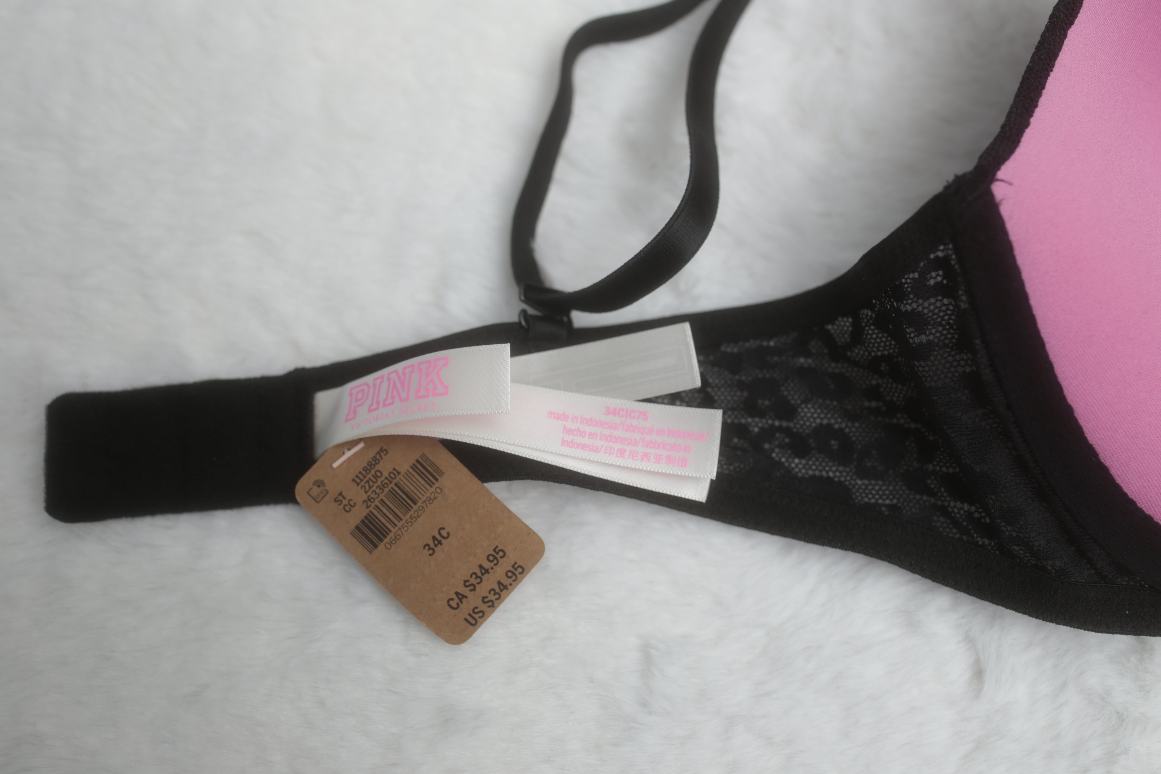 Pink 34C Wear Everywhere Push-up Bra Black Cheetah Leopard NEW