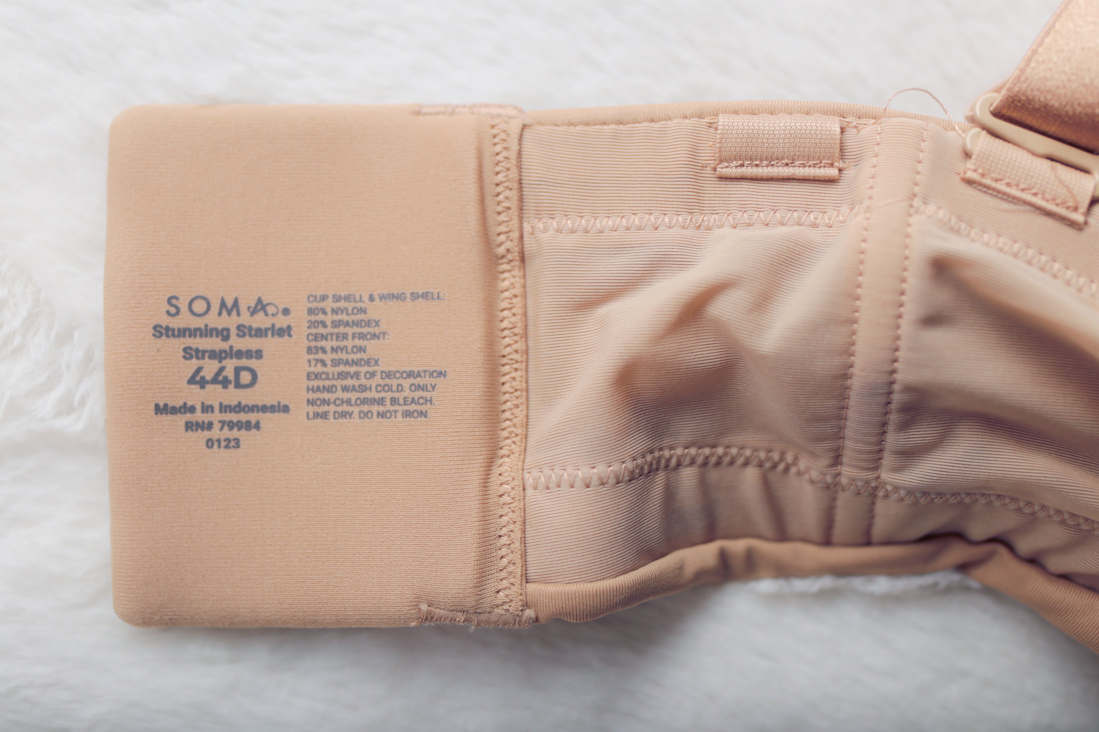 Soma 44D Stunning Starlet Strapless Convertible Underwire Bra Beige NEW