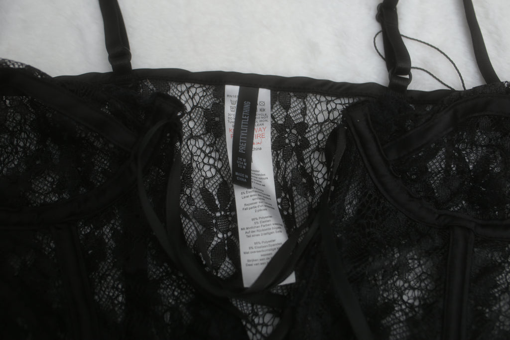 Pretty Little Thing Lace-up Corset Suspenders Lingerie Medium Floral Lace NEW