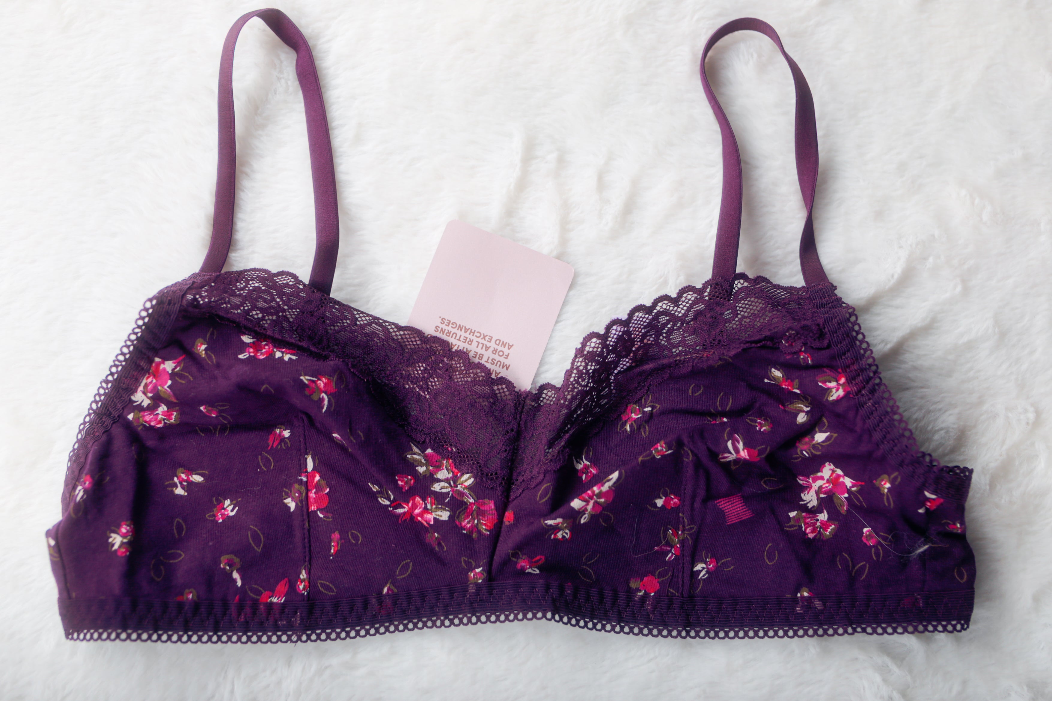 Savage X Fenty Purple Floral Wireless Soft Bralette Bra Large 95% Cotton NEW