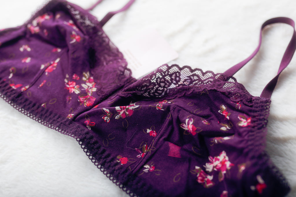 Savage X Fenty Purple Floral Wireless Soft Bralette Bra Large 95% Cotton NEW