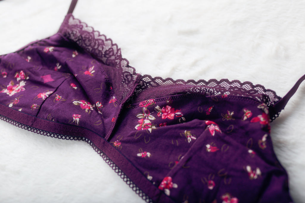 Savage X Fenty Purple Floral Wireless Soft Bralette Bra Large 95% Cotton NEW