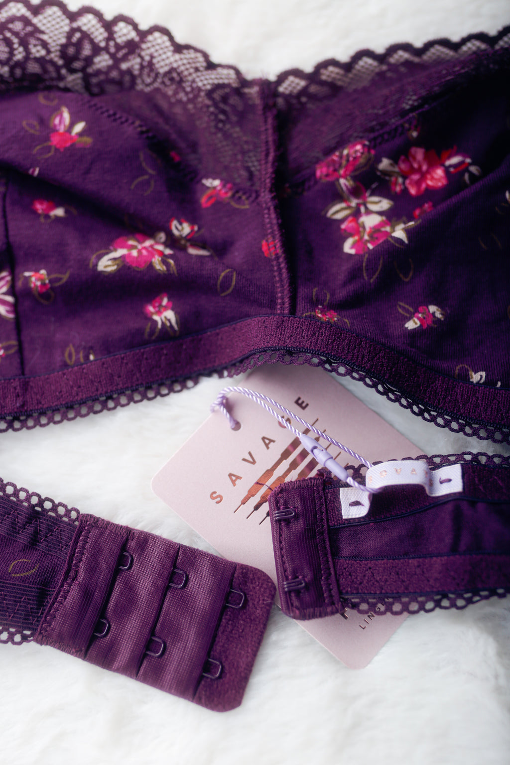 Savage X Fenty Purple Floral Wireless Soft Bralette Bra Large 95% Cotton NEW