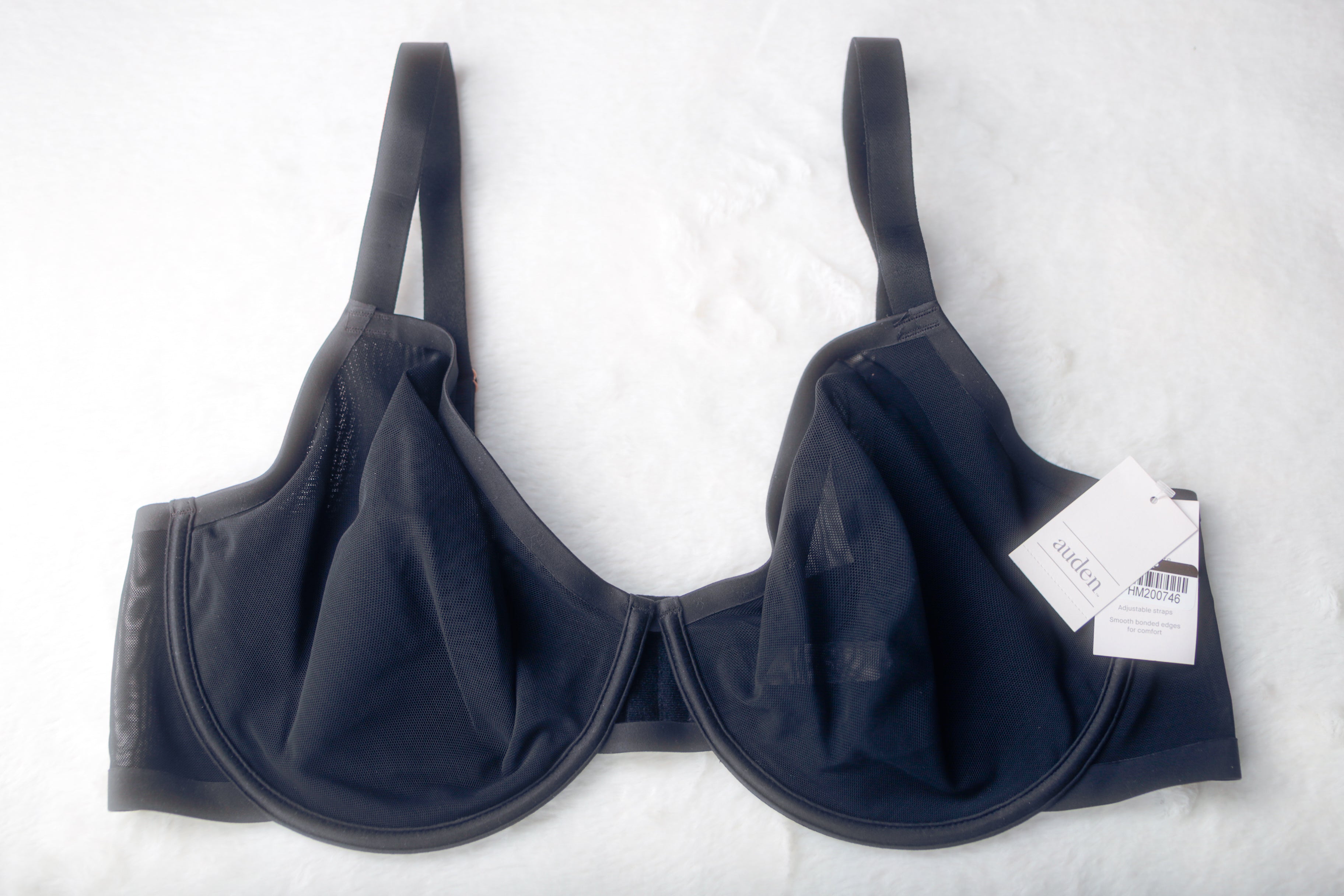 Auden 42DD Mesh Unlined Sheer See-thru Underwire Demi Bra Black NEW