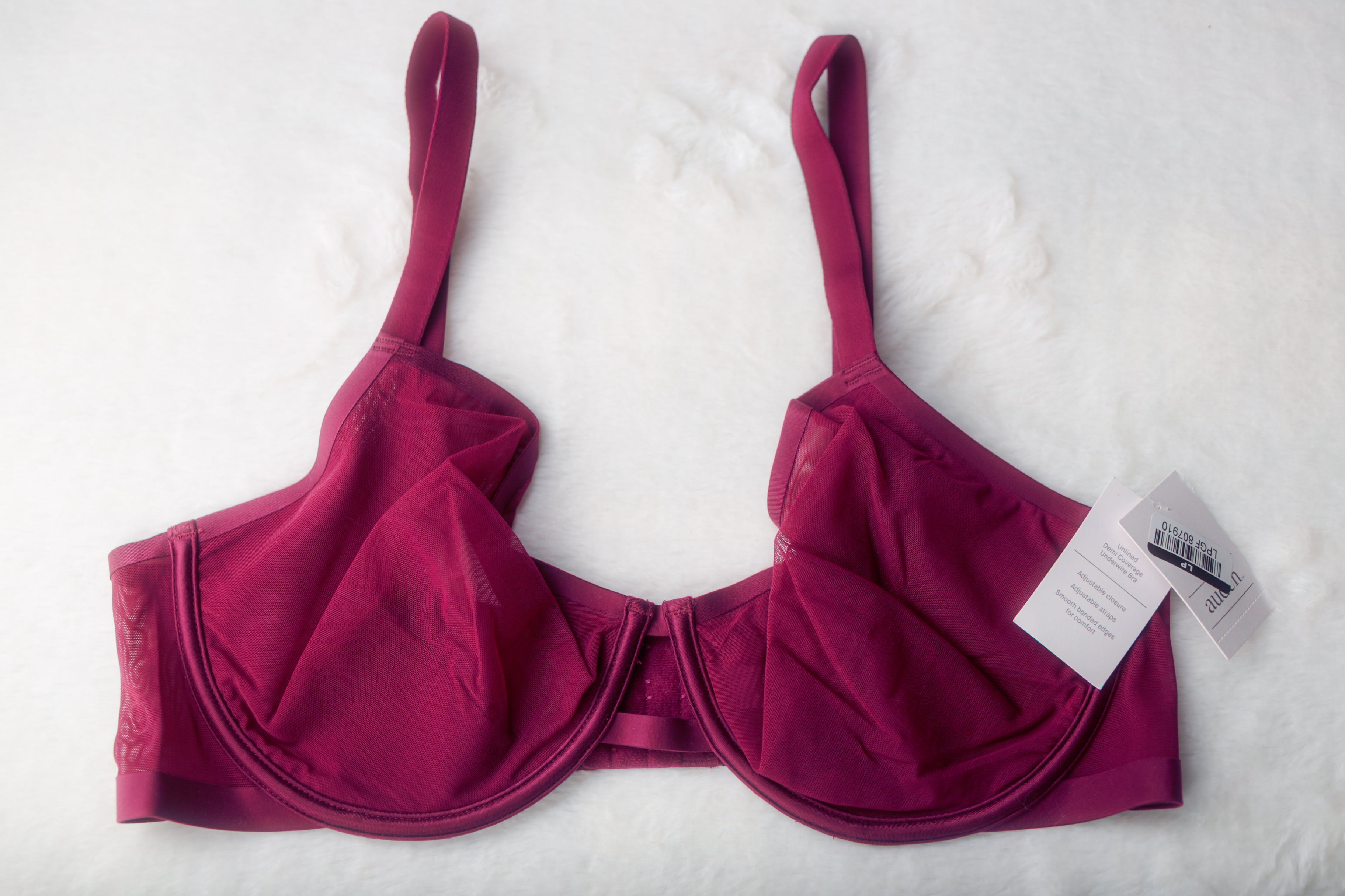 Auden 38D Unlined Sheer Mesh Demi Underwire Seamless Breathable Bra Purple NEW