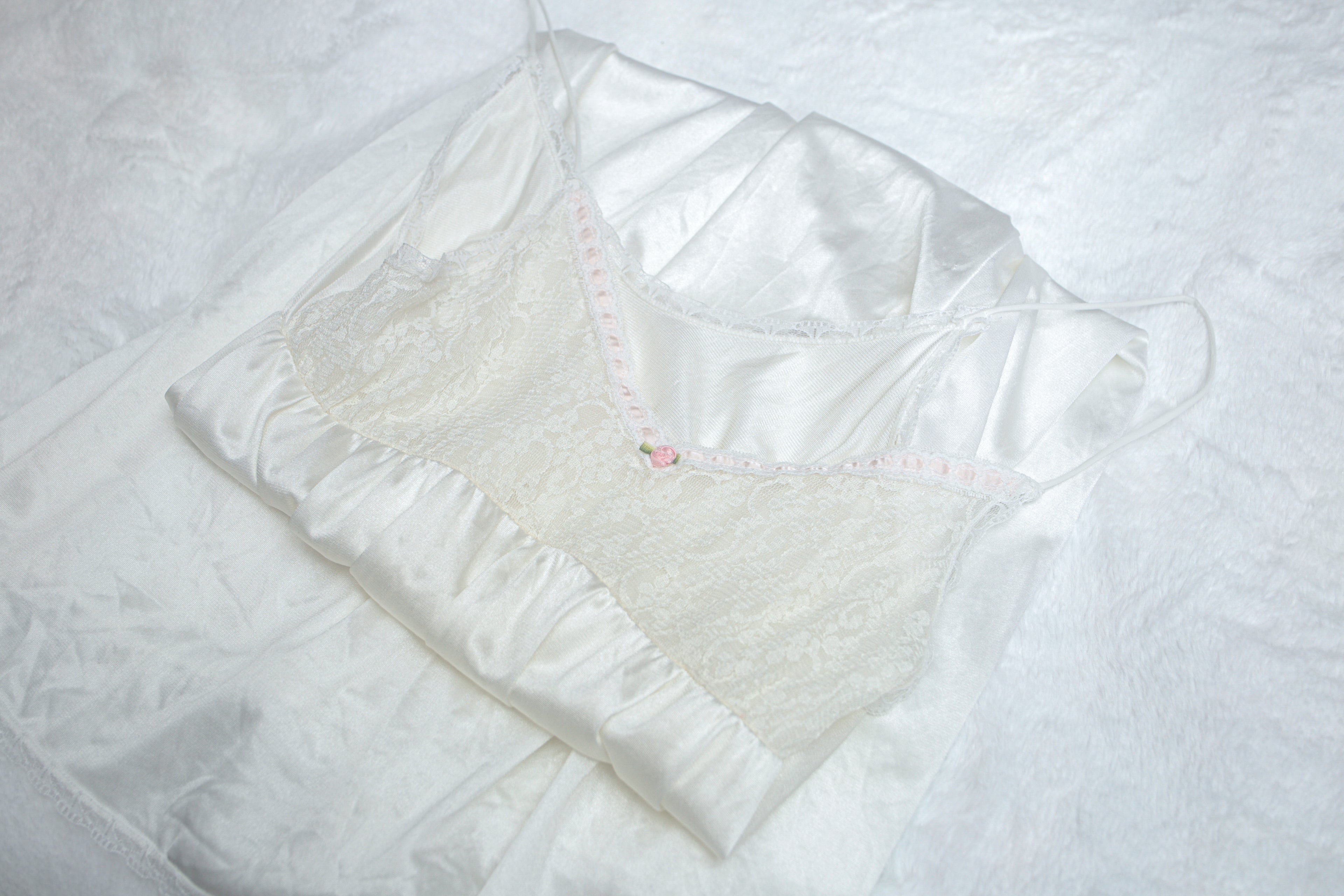 90s Vintage White Satin Full Slip Gown Lingerie: Size LARGE