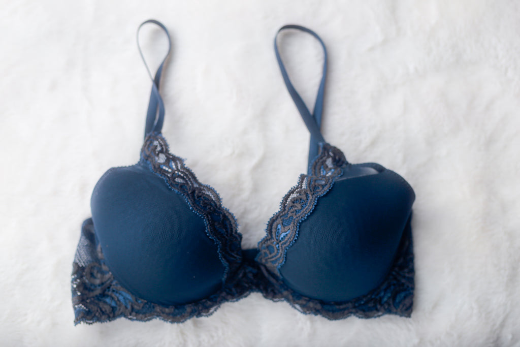 Natori 34C Feathers Plunge Contour T-shirt Bra Blue
