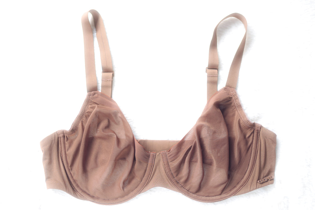 Skims Unlined Sheer Mesh Demi Underwire Seamless Breathable Bra Brown 36C
