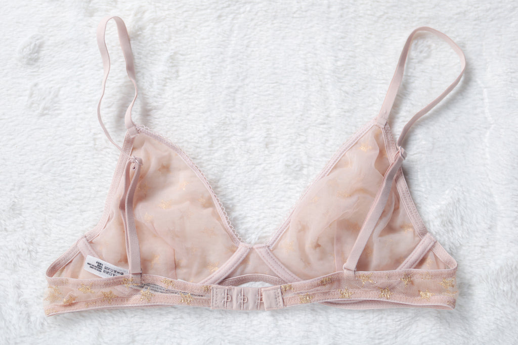Free People Intimately Unlined Sheer Mesh Demi Underwire Breathable Bra Gold Sparkle Star 34B
