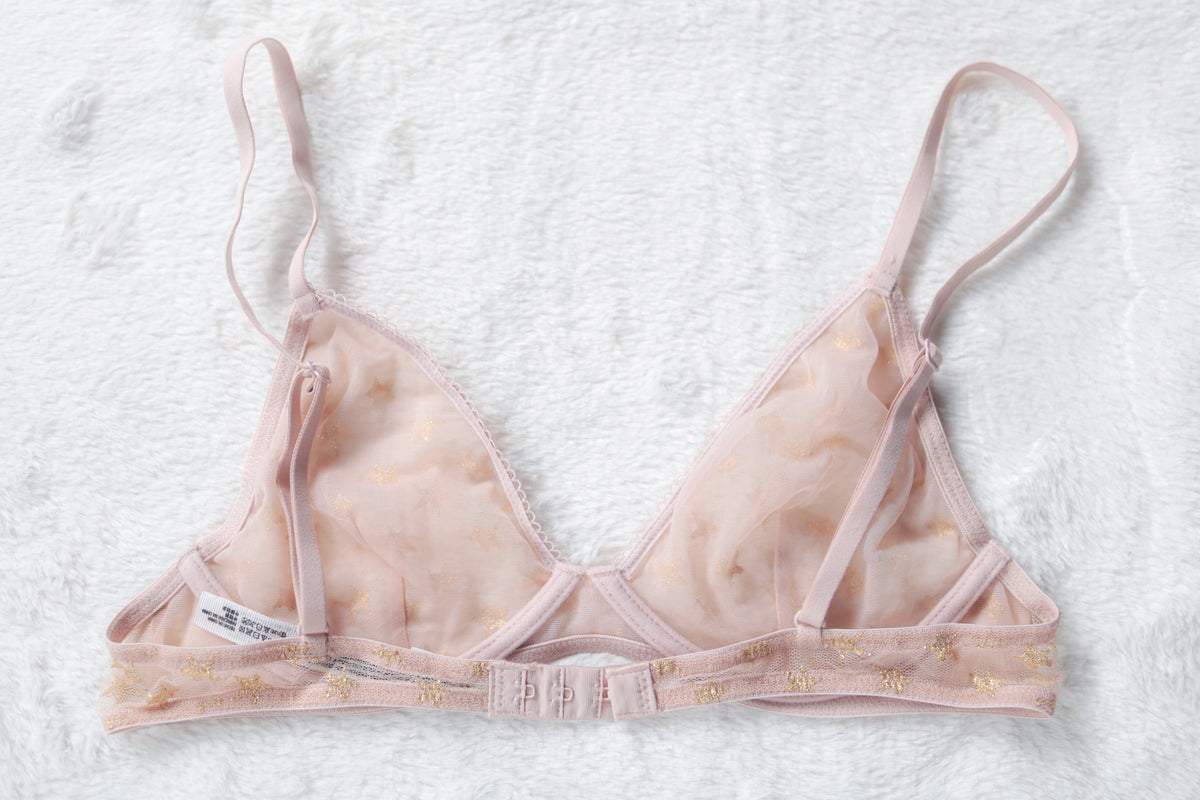 Free People Intimately Unlined Sheer Mesh Demi Underwire Breathable Bra Gold Sparkle Star 34B