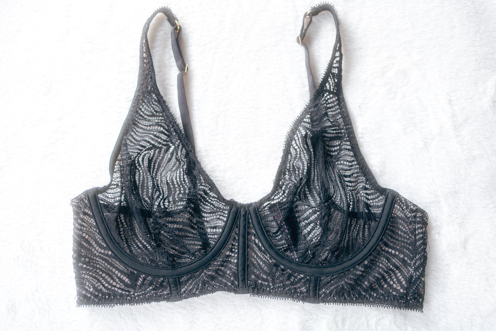 Victoria's Secret Unlined Plunge Sheer Lace Sexy Bra 34C Black