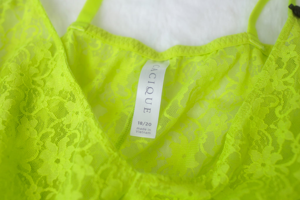 Cacique Sheer Babydoll Chemise Lingerie 18 / 20 Chartreuse Yellow Mesh Lace