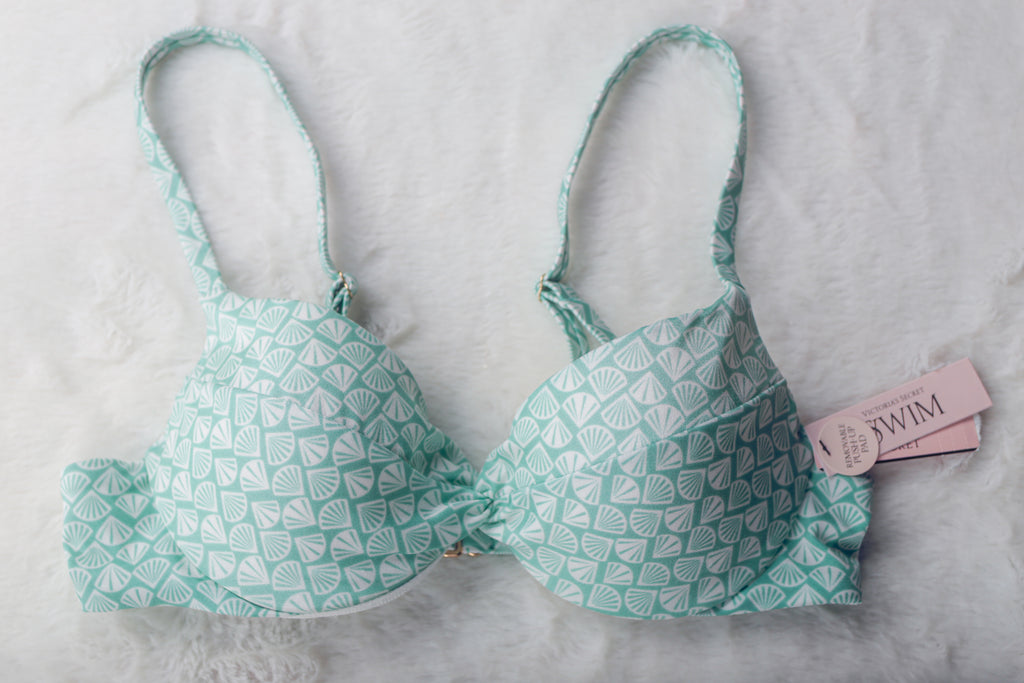 Victoria's Secret Swim 34A Swimsuit Bikini Top Removable Push-up Mint Shells NEW
