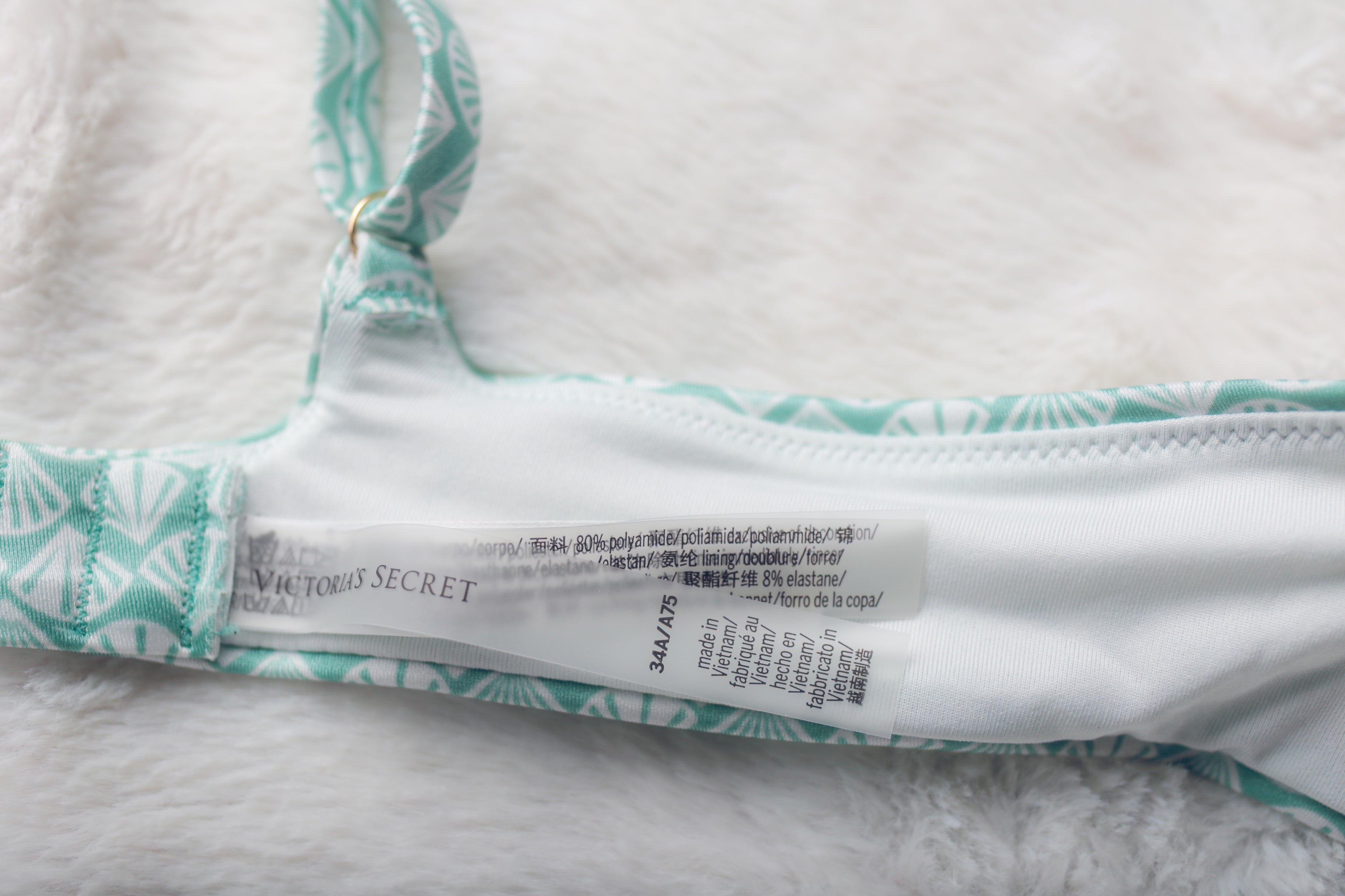 Victoria's Secret Swim 34A Swimsuit Bikini Top Removable Push-up Mint Shells NEW