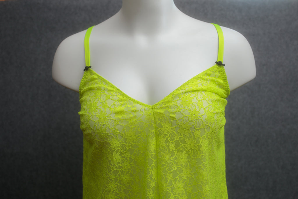 Cacique Sheer Babydoll Chemise Lingerie 18 / 20 Chartreuse Yellow Mesh Lace