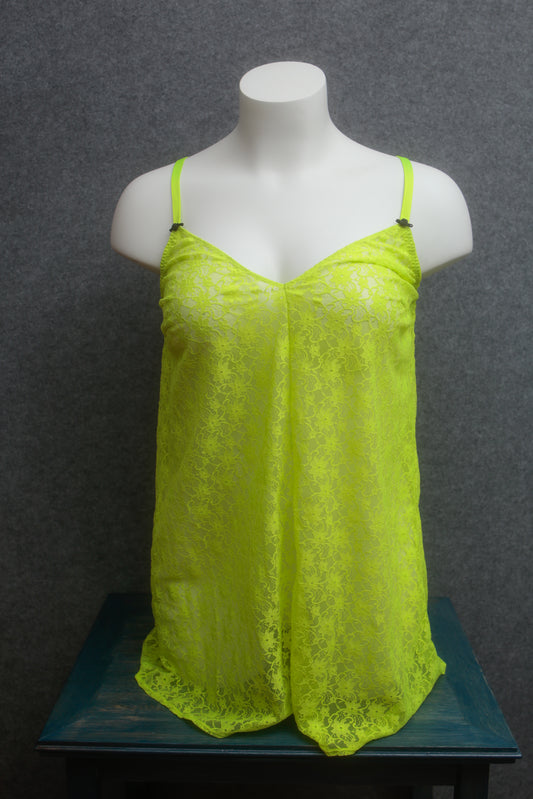 Cacique Sheer Babydoll Chemise Lingerie 18 / 20 Chartreuse Yellow Mesh Lace