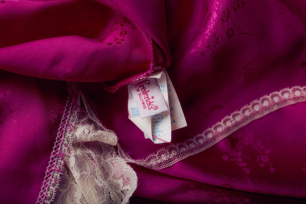 Frederick's of Hollywood Vintage Jacquard Satin Lace Chemise Nightgown Lingerie One Size