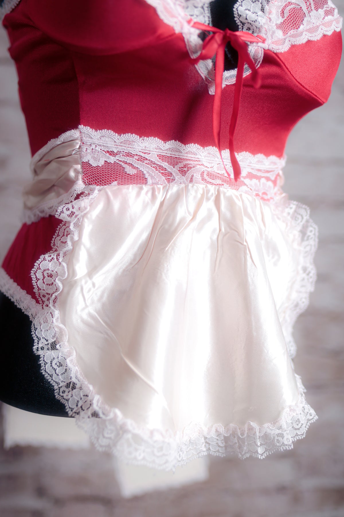 Faris Vintage French Maid Babydoll Teddy Lingerie Medium Red