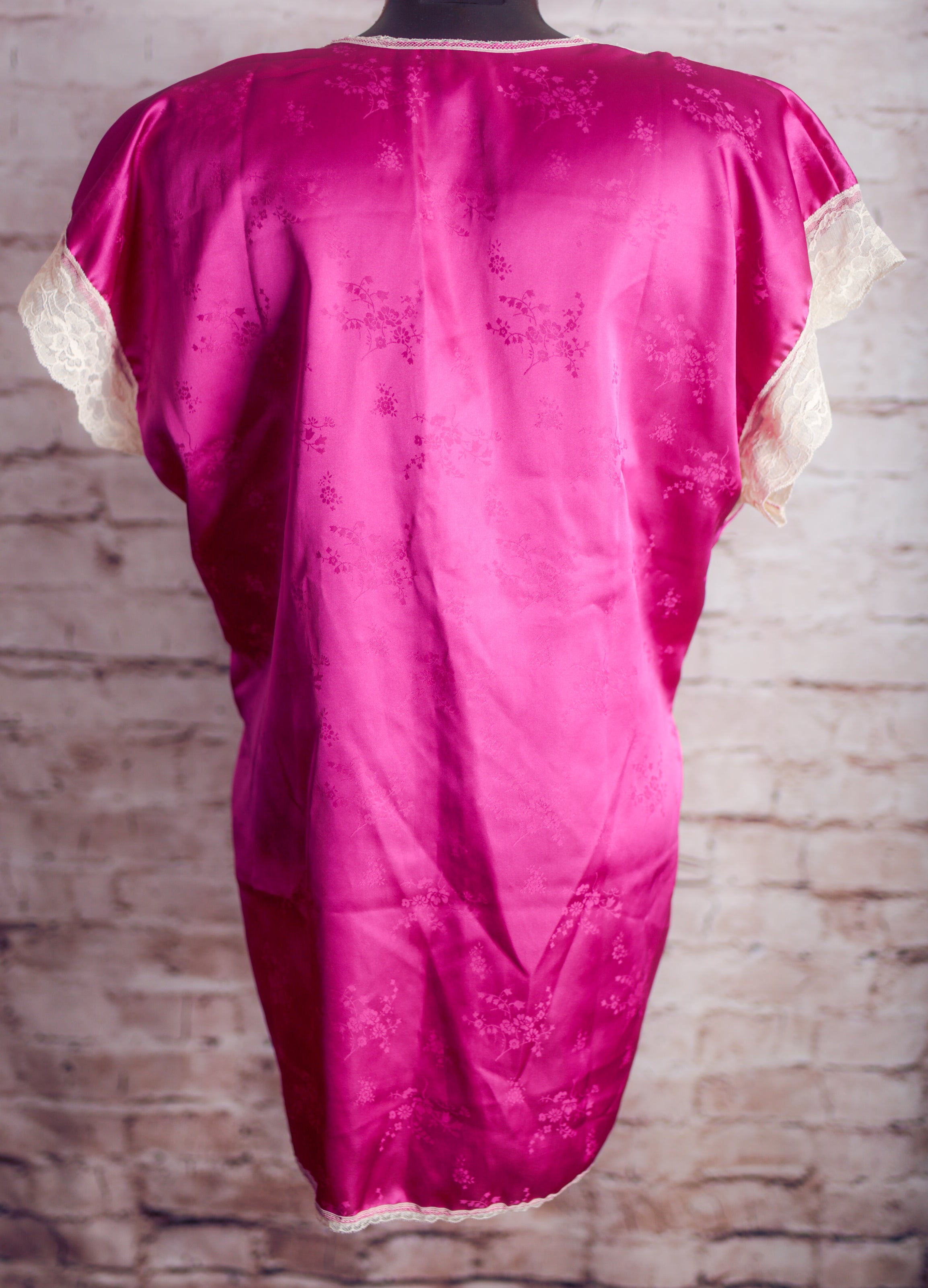 Frederick's of Hollywood Vintage Jacquard Satin Lace Chemise Nightgown Lingerie One Size