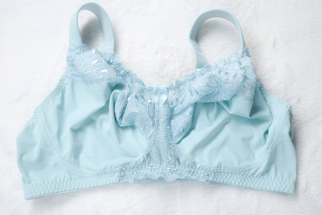 Curve Muse Retro Floral Embroidered Unlined Wireless Bra Blue 46DDD