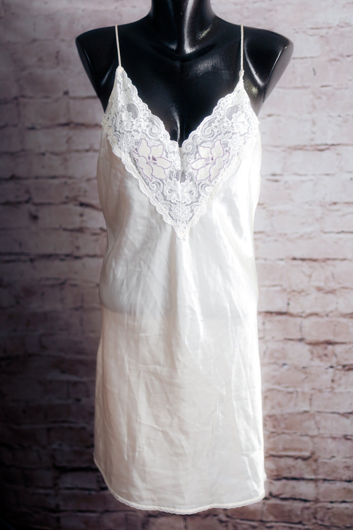 Val Mode Vintage Satin Bridal Chemise Negligee Lingerie Ivory White Large