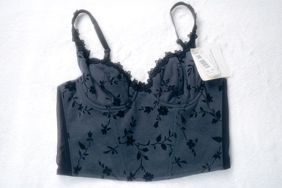Oscar de la Renta Vintage Boned Corset Bustier Bra Gray Floral 34B NEW