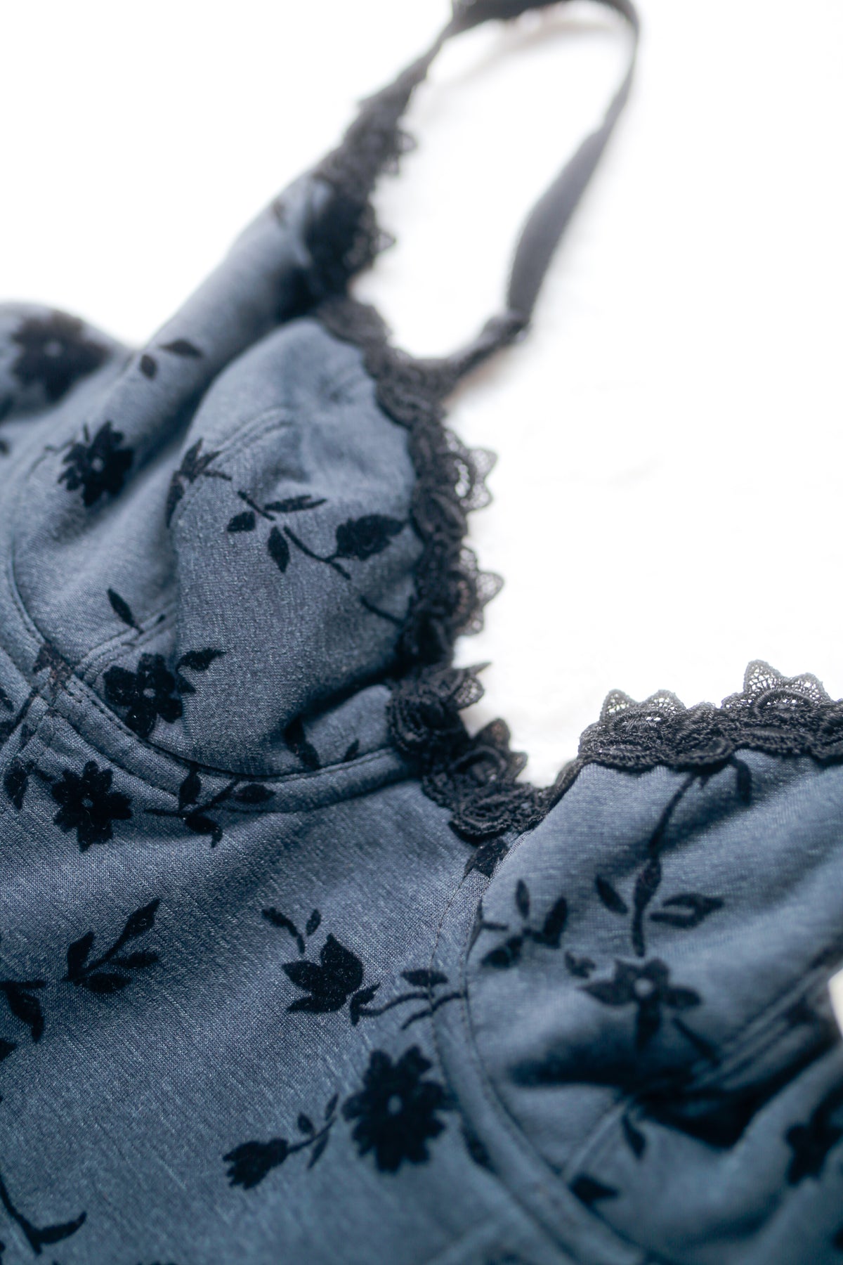 Oscar de la Renta Vintage Boned Corset Bustier Bra Gray Floral 34B NEW