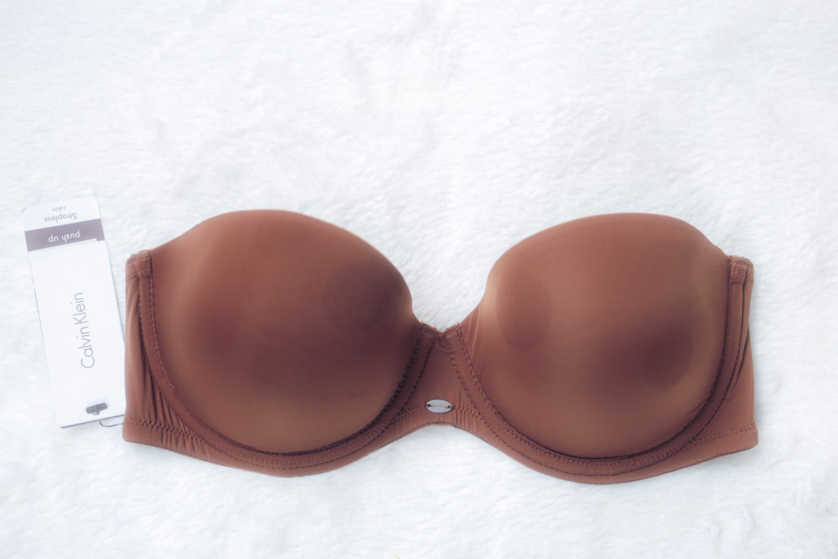 Calvin Klein Strapless Push-up T-shirt Bra Brown 32C Sony Costume NEW