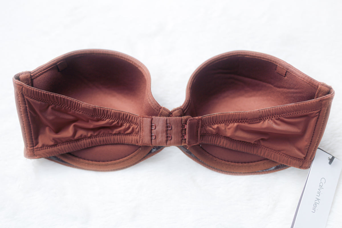 Calvin Klein Strapless Push-up T-shirt Bra Brown 32C Sony Costume NEW