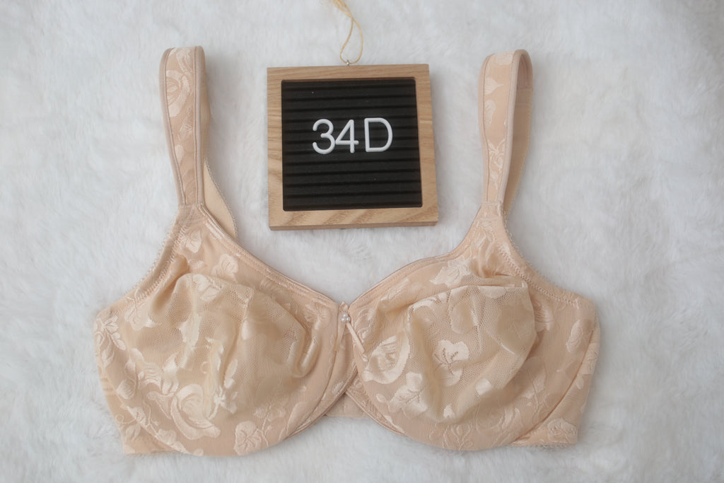 Wacoal 34D Awareness 85567 Underwire Full Coverage Lined Bra Nude Beige Floral